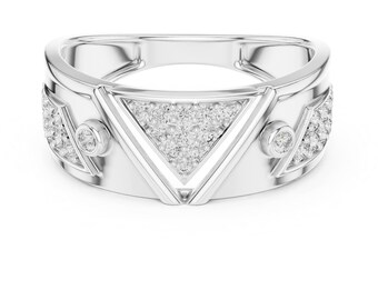 Modern Heirloom Pavé Moissanite Crossover Ring, 10K White Gold Anniversary Gift, Unisex Geometric Pave Diamond Wedding Gift, Promise Ring