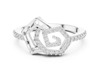 10K/14K White Gold G-Shape Ring, Bold Minimalist Diamond Accent Jewelry, Geometric Engagement & Promise Ring, Abstract Letter G Wedding Ring