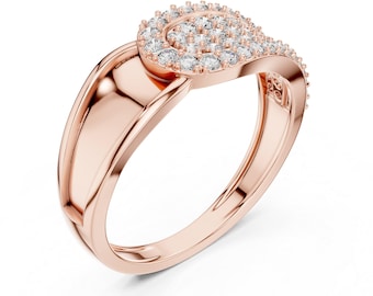10K Rose Gold Pave Moissanite Statement Ring, Modern Wide Band Crossover Ring, Unique Promise Anniversary Gift, Bold Cocktail Jewelry