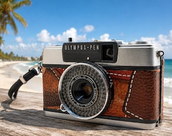 Aparat fotograficzny Olympus PEN EE-2 Custom z półramką skórzaną na kliszę 35 mm – prawie idealny, Red Flag Works, z Japonii