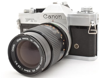 Canon FTb QL 35mm SLR Film Camera with FD 135mm f/3.5 S.C. Lens [Exc+5] Tested From Japan