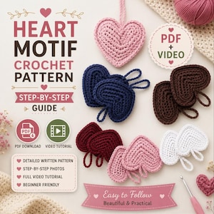 Heart Motif Crochet Pattern | Granny Square Tutorial | Beginner Friendly with a video guide (PDF Pattern)
