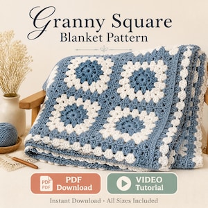 Easy Granny Square Crochet Baby Blanket Pattern | Beginner Tutorial with a VIDEO guide (PDF Pattern)