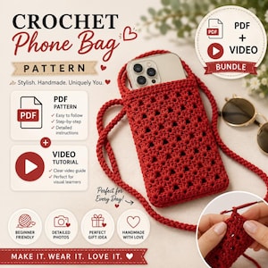 Crochet Phone Bag Pattern – Beginner Friendly Cotton Pouch with VIDEO