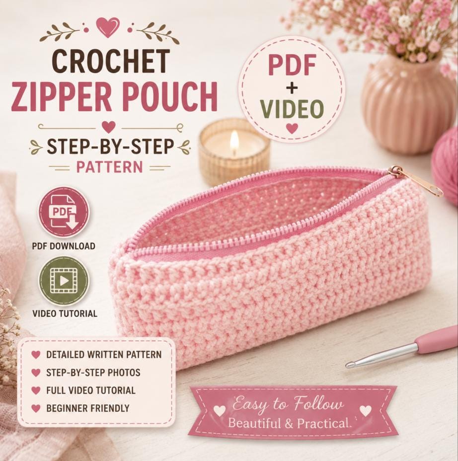 18 Crochet Pencil Case Patterns with Box Pouches, Wristlets, and Holders 10 Single Piece Crochet Pencil Case Pattern No-Sew Zipper