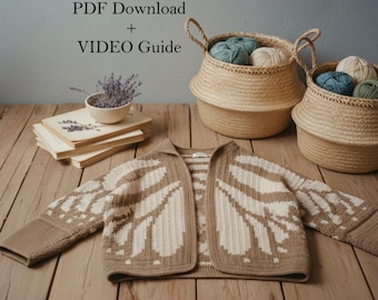 Crochet Butterfly Cardigan Pattern | Tapestry Colorwork PDF + VIDEO Tutorial (Instant Download)