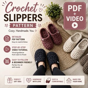 Crochet Slippers Pattern PDF | Beginner Friendly Cozy Home Footwear ( Digital Download  + VIDEO Guide )