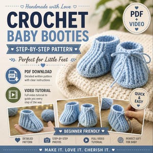 Crochet Baby Booties Pattern : Adjustable Size Half Boot Tutorial (PDF Download + VIDEO Guide)