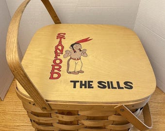 Cesta de picnic con tapa para vino, pintada a mano, de Basketville, Vermont, STANFORD Sills.