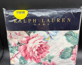 NEW Vtg Ralph Lauren Lorraine Floral White Twin Fitted Sheet 100 Cotton Cottage
