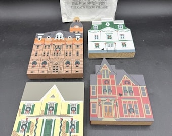 Lote de 4 figuras vintage de la serie navideña "The Cat's Meow Hometown" de Village Faline, '92