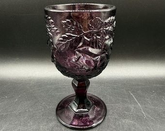 Copa de agua Vintage Madonna Inn Wild Rose Fenton color púrpura empolvado de 6.5" rosa plana