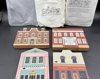 Lote de 4 tarjetas vintage de la serie Main Street de The Cat's Meow, firmadas por Faline, de 1987, de Museum.
