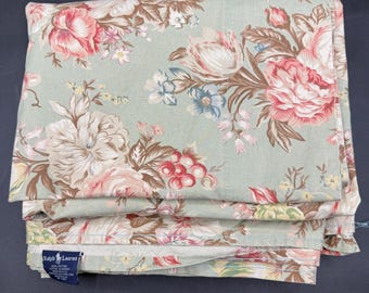 Vtg Ralph Lauren Charlotte Floral Flat Sheet Full Size Sage Green Cotton Cottage