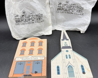 1993 Cat's Meow Village Serie XL Set 2 Firmado Faline Fuerzas Armadas de EE. UU. Iglesia