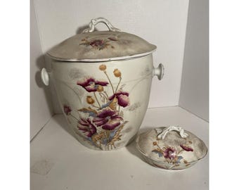 Cubo de ordeño de vidrio vítreo floral Maddock Henrickson de 9 1/2" y jabonera, vintage de 1880.