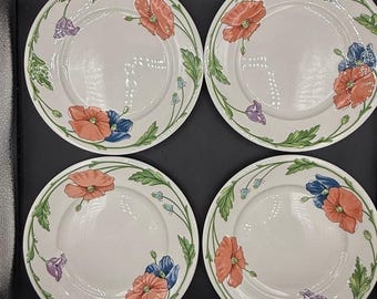 Villeroy & Boch Set 4 AMAPOLA Poppies Salad Plates 8.25" Floral New Backstamp