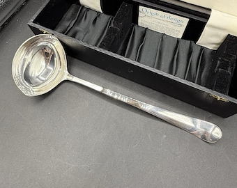 Cucharón para salsa georgiano antiguo Toddy de 33 cm (13"), grande, de plata con forma de cola de rata, con caja Hostess.