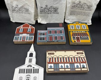 Lote de 5 figuras de palomitas de maíz de la iglesia, serie IV, firmadas, de la serie "The Cat's Meow Village" de 1986.