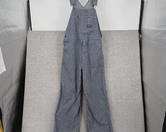 Vtg OshKosh B Gosh Bib Overalls Men 38x32 Blue Railroad Vestback Stripe Cotton