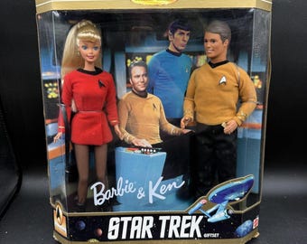 Set de muñecos vintage de 1996 de Mattel Barbie Ken Star Trek Edición Coleccionista Rojo Oro