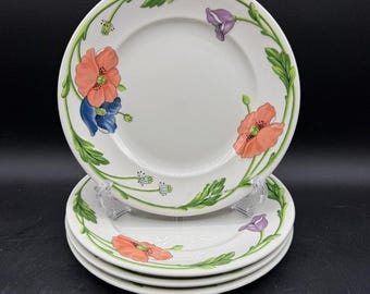 Villeroy & Boch Germany AMAPOLA Poppies Salad Plates 8.25" set 4 Old Backstamp