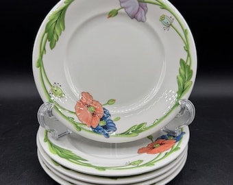 Juego de 5 platos de ensalada Villeroy & Boch AMAPOLA Poppies de 21 cm (8,25") con diseño floral y sello en la base.
