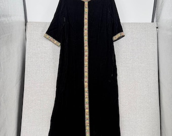 Vestido tipo caftán vintage de terciopelo Sadie I Magnin para mujer, talla XL, bordado, estilo boho gótico.