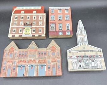 Lote de 4 artículos vintage de The Cat's Meow New York Christmas Village firmados por Faline, 1995, Church