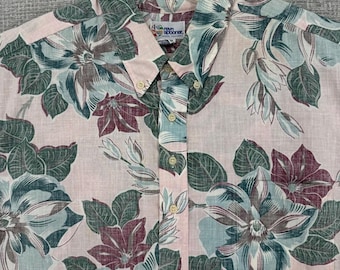 Camisa vintage Reyn Spooner dos anos 90, tamanho 2XL, rosa e verde floral, estilo retrô havaiano, modelo popover.