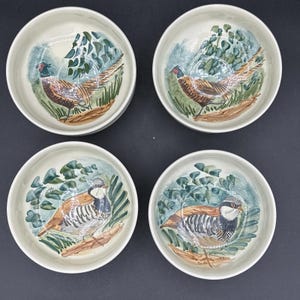 Rye Iden Keramik Viltfågelskålar Set 4 Sussex England Vintage Harrods Fasan