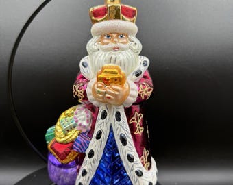 Adorno de Christopher Radko de 1998, Santa King Of Joy Sweets, sin caja, granate, vidrio vintage.