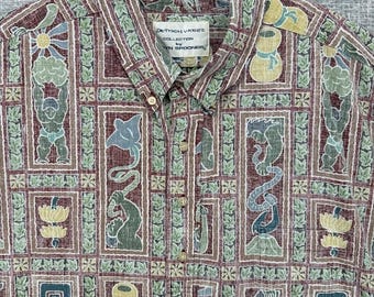 Reyn Spooner Talla 3XL Popover Hawaiano Rojo Varez Fish Arte Acuático Cultura Raya