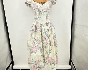 Vestido vintage Scott McClintock Floral Talla 6 Manga abullonada Encaje Cottage Coquette Vasco