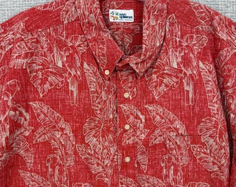 Reyn Spooner Talla 3XL Hawaiian Bird Banana Popover Beige Paradise Tropical