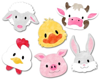 Watercolor Farm Animals Clipart,Farm Clipart,Animal Faces Clip Art,Cow Clipart,Sheep Clipart,Lamb Clipart,Duck Clipart