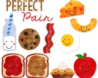 Watercolor Valentine Clipart,Perfect Pair Clipart,Valentine Card Clipart,Valentine's Day Clipart,Milk and Cookies Clipart