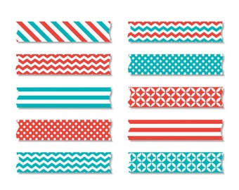 Red Teal Washi Tape Clipart,Washi Tape Clip Art,Digital Washi Tape,Digital Planner Stickers,Planner Clipart,Scrapbooking