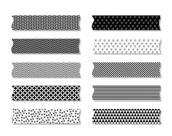 Digital Washi Tape I Black & White Graphic by LittleMemoArtDigital ·  Creative Fabrica