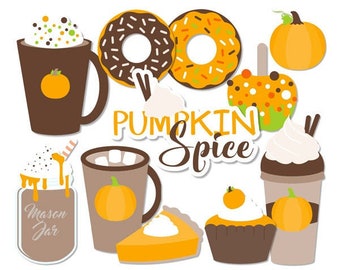 Pumpkin Spice Clipart,Coffee Clipart,Pumpkin Spice Latte Clipart,Pumpkin Clipart,Donut Clipart,Caramel Apple,Latte Clipart