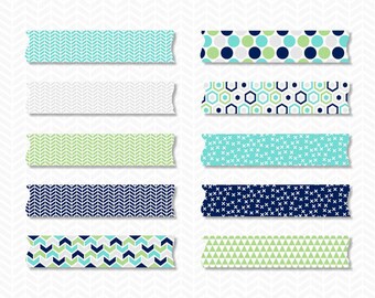 Washi Tape Clipart,Digital Washi Tape,Navy Aqua Lime Green Washi Tape Clipart,Digital Planner Stickers,Planner Clipart