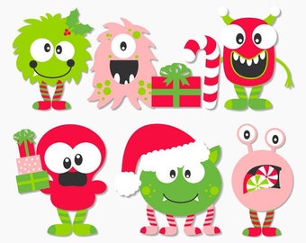 Christmas Monster Clip Art,Christmas Monsters Clipart,Christmas Clipart,Monster Clipart,Pink Monster Clipart,Girl Monster
