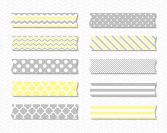 Washi Tape Clipart,Gray Yellow Washi Tape Clipart,Digital Washi Tape,Washi Tape,Digital Planner Stickers,Planner Clipart
