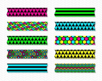 Neon Washi Tape Clipart,Washi Tape Clip Art,Digital Washi Tape,Digital Planner Stickers,Planner Clipart,Scrapbook Clipart