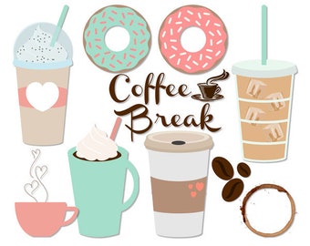 Coffee Clipart,Coffee Clip Art,Coffee Break Clipart,Donut Clipart,Iced Coffee Clipart,Iced Coffee Clip Art,Digital Clipart