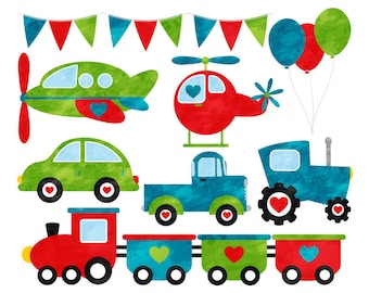 Watercolor Transportation Clipart,Valentines Day Transportation Clipart,Car Truck Clip Art,Train Clipart,Plane Clipart