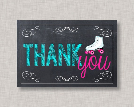 Roller Skating Thank You Card, Chalkboard, Printable Thank You Card, Instant Download Il_570xn