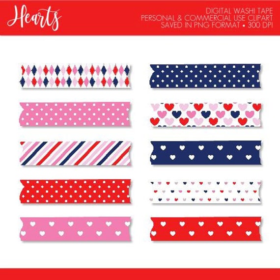 Hearts washi tape clipart, Valentines day