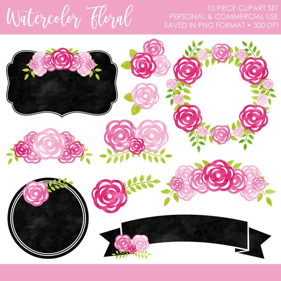 Buy 2 Get 1 Free Watercolor Floral Clipart Pink Flower Clipart Roses Clipart Laurel Wreath Clipart Chalkboard Clipart Floral s Label By The Paper Blossom Shop Catch My Party