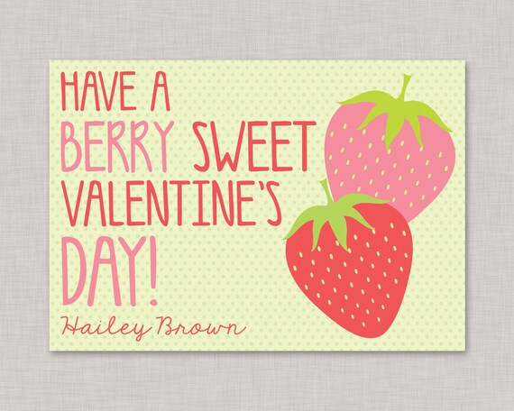 Valentine Classroom Cards,Strawberry Valentine Card,Classroom Valentines,Classroom Valentine's Day Card,Kids Valentine Cards,Kids Valentines Il_570xn
